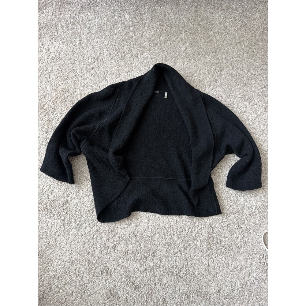 Elie Tahari Black 100% Merino Wool Open Front Draped Cardigan Sweater XL Elegant